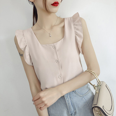 Modern női akasztófelső O-nyakkivágással és gombokkal több színben