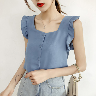 Modern női akasztófelső O-nyakkivágással és gombokkal több színben