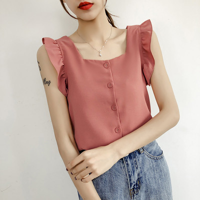 Modern női akasztófelső O-nyakkivágással és gombokkal több színben