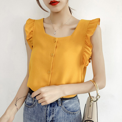 Modern női akasztófelső O-nyakkivágással és gombokkal több színben