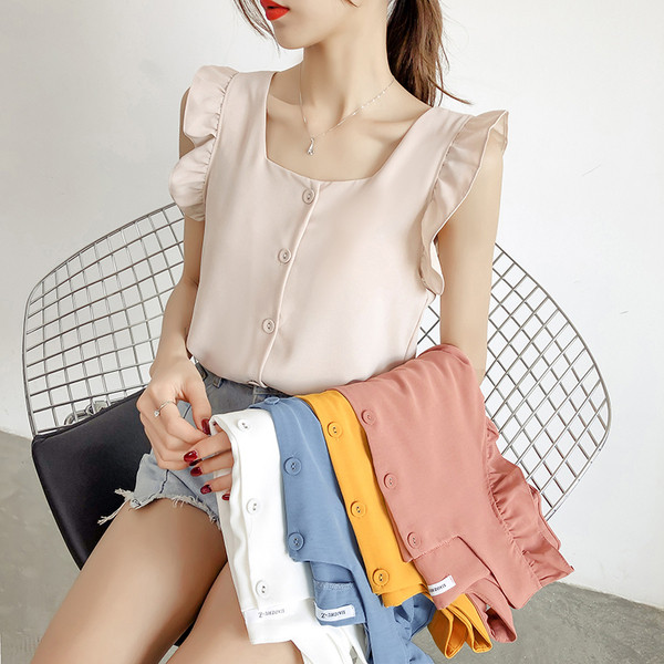 Modern női akasztófelső O-nyakkivágással és gombokkal több színben