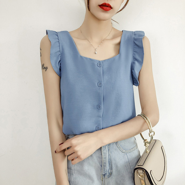 Modern női akasztófelső O-nyakkivágással és gombokkal több színben