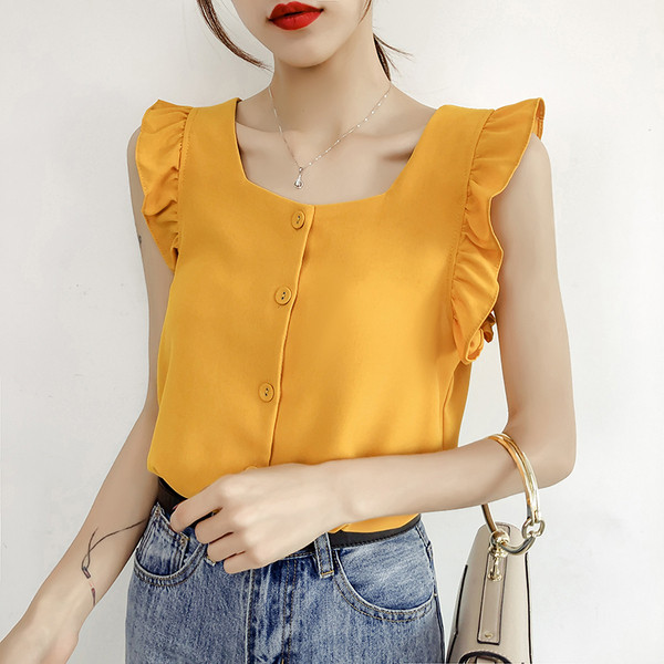 Modern női akasztófelső O-nyakkivágással és gombokkal több színben