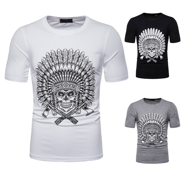 Ежедневна мъжка тениска с апликация в черен, бял и сив цвят