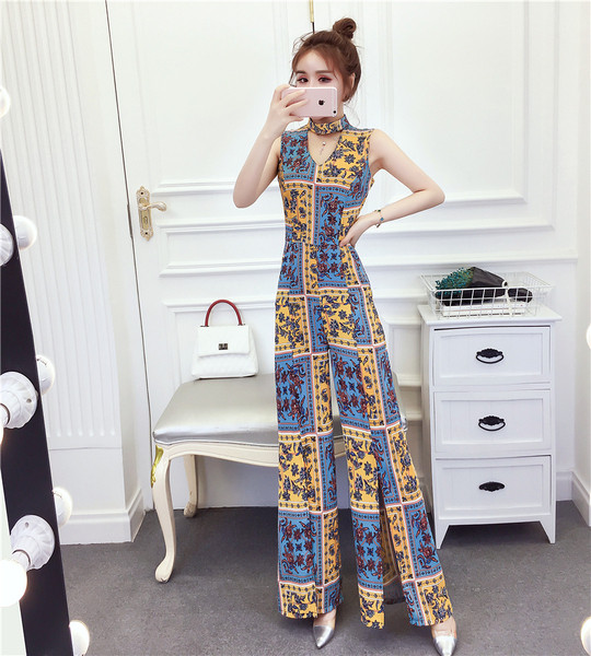 Színes női overál két színben hasítékkal