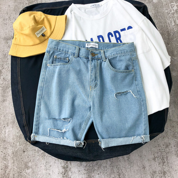 Férfi farmer rövidnadrág szakadt motívumokkal és méretekkel 5XL-ig