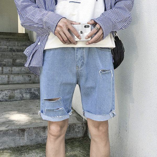 Férfi farmer rövidnadrág szakadt motívumokkal és méretekkel 5XL-ig