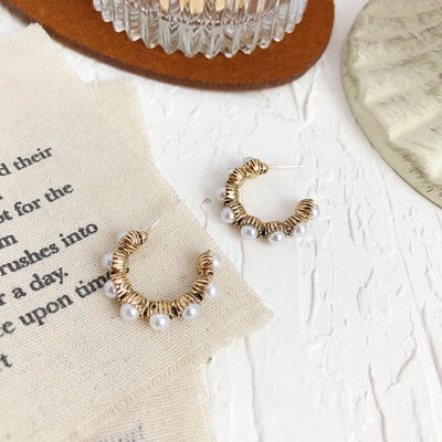 Дамски обеци с перли и камъни-два цвята