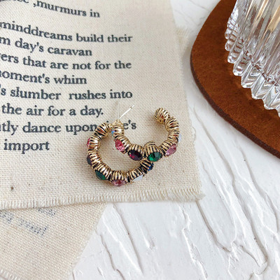 Дамски обеци с перли и камъни-два цвята