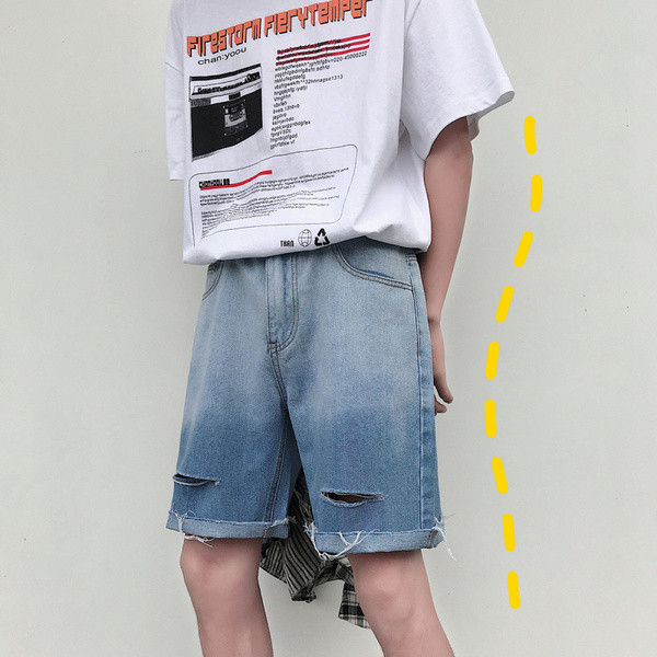 Lezser férfi farmer rövidnadrág szakadt motívumokkal, kék és fekete színben