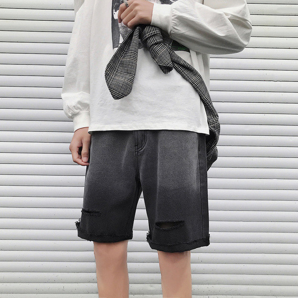 Lezser férfi farmer rövidnadrág szakadt motívumokkal, kék és fekete színben