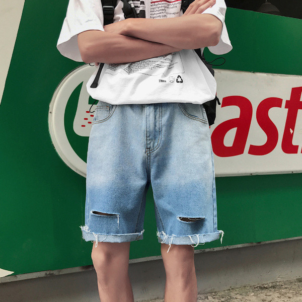 Lezser férfi farmer rövidnadrág szakadt motívumokkal, kék és fekete színben