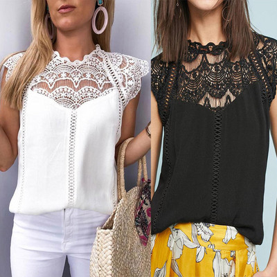 Stylish women`s tank top with lace in white and black