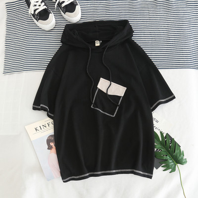 Мъжка тениска с качулка и джоб в няколко цвята