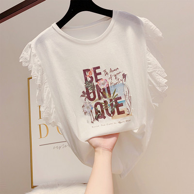 Μοντέρνα γυναικεία μπλούζα μανίκι με πέρλες και επιγραφή