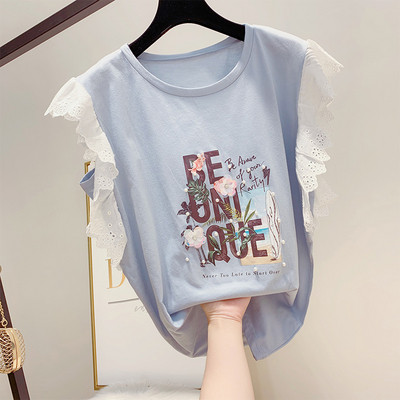 Μοντέρνα γυναικεία μπλούζα μανίκι με πέρλες και επιγραφή