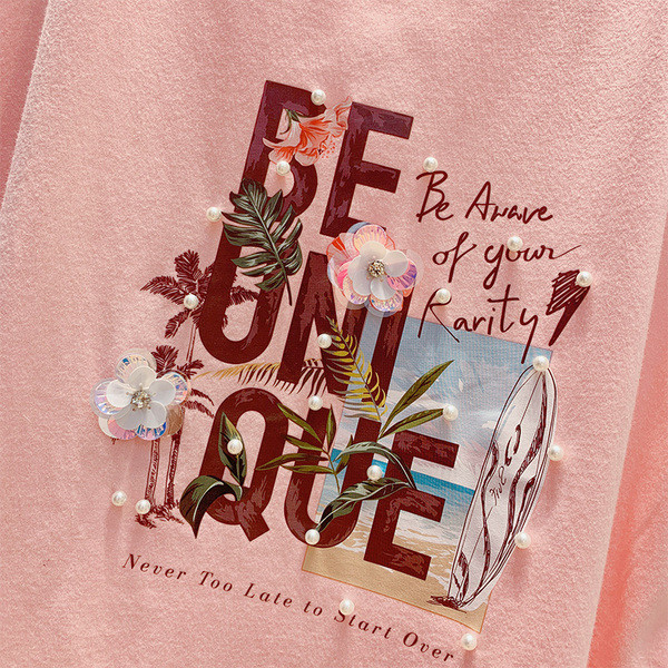 Μοντέρνα γυναικεία μπλούζα μανίκι με πέρλες και επιγραφή