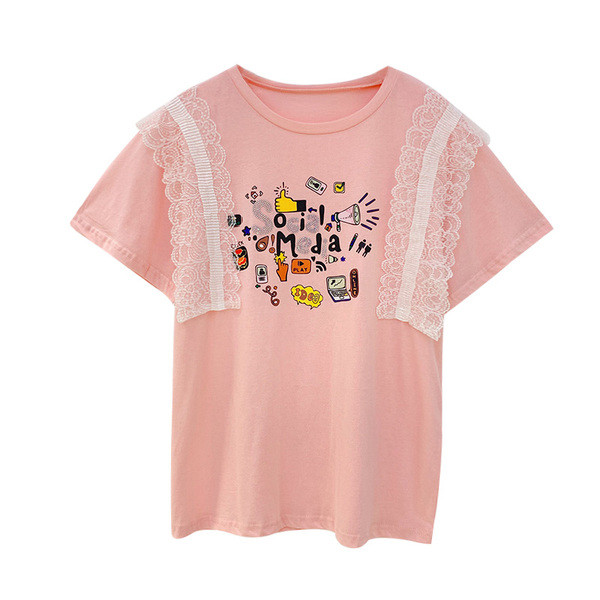 Tricou casual dama cu imprimeu color si dantela in mai multe culori