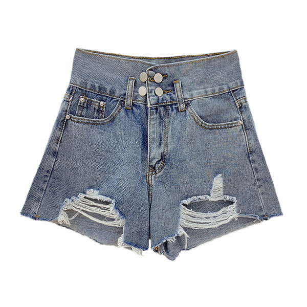 Модерни дамски къси дънки с висока талия и скъсани мотиви