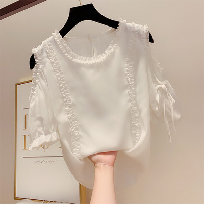 Bluză de damă modernă cu decolteu O, umeri goi și mâneci scurte