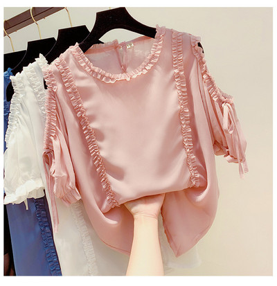 Bluză de damă modernă cu decolteu O, umeri goi și mâneci scurte