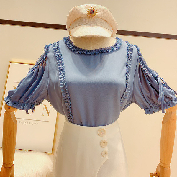 Bluză de damă modernă cu decolteu O, umeri goi și mâneci scurte