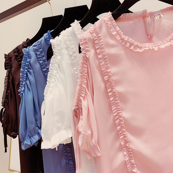 Bluză de damă modernă cu decolteu O, umeri goi și mâneci scurte