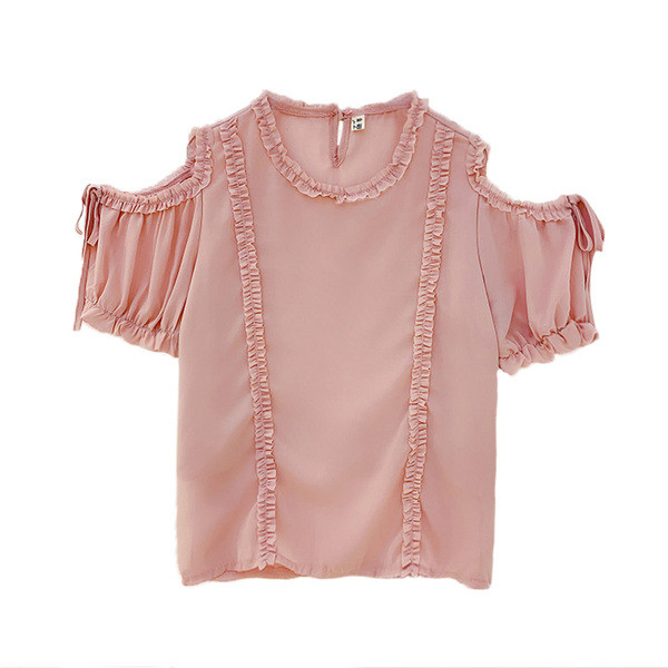 Bluză de damă modernă cu decolteu O, umeri goi și mâneci scurte