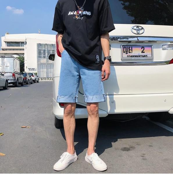 Pantaloni scurți din denim pentru bărbați de culoare deschisă