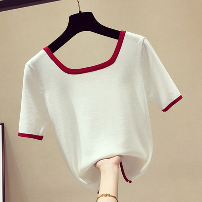 Γυναικεία μπλούζα με κοντό μανίκι σε λευκό, μαύρο και κόκκινο χρώμα