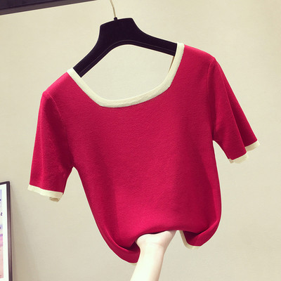 Γυναικεία μπλούζα με κοντό μανίκι σε λευκό, μαύρο και κόκκινο χρώμα