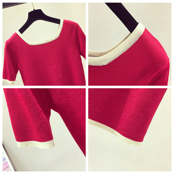 Γυναικεία μπλούζα με κοντό μανίκι σε λευκό, μαύρο και κόκκινο χρώμα