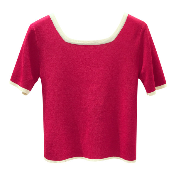 Γυναικεία μπλούζα με κοντό μανίκι σε λευκό, μαύρο και κόκκινο χρώμα