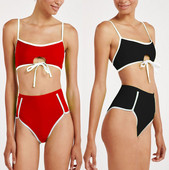 Μαγιό από δύο μέρη με υψηλή μέση και συνδέσεις σε μαύρο και κόκκινο χρώμα