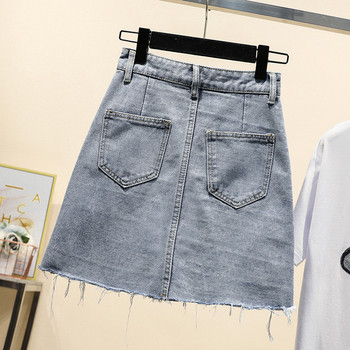 Μοντέρνα γυναικεία φούστα denim με υψηλή μέση και σχισμένα μοτίβα