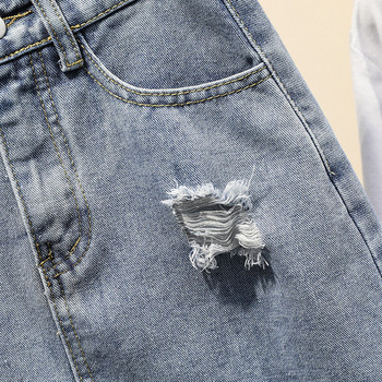 Μοντέρνα γυναικεία φούστα denim με υψηλή μέση και σχισμένα μοτίβα