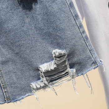 Μοντέρνα γυναικεία φούστα denim με υψηλή μέση και σχισμένα μοτίβα