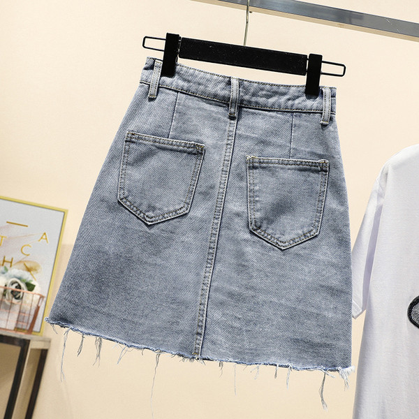 Μοντέρνα γυναικεία φούστα denim με υψηλή μέση και σχισμένα μοτίβα