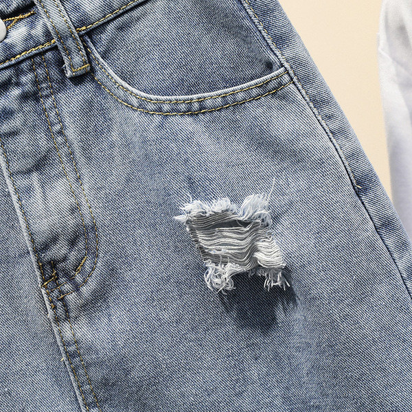 Μοντέρνα γυναικεία φούστα denim με υψηλή μέση και σχισμένα μοτίβα