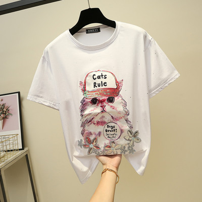 Καθημερινή γυναικεία μπλούζα με κοντό μανίκι, εφέ και πούλιες