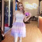 Дамска лятна рокля без презрамки с тюл 