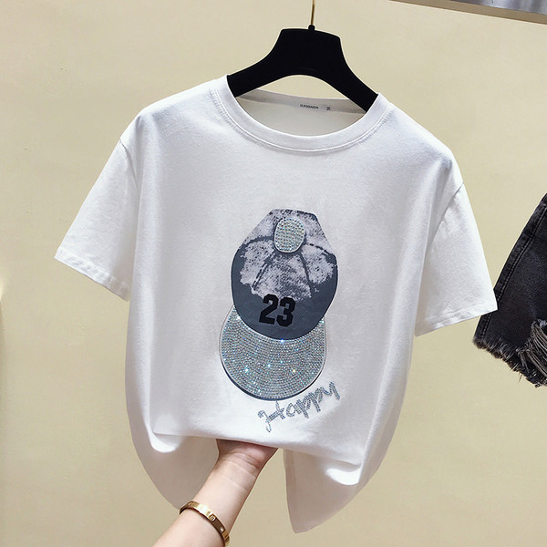 Καθημερινή γυναικεία μπλούζα με πέτρες και λαιμόκοψη σε λευκό και ροζ χρώμα