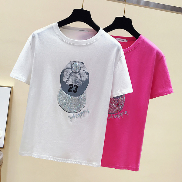 Καθημερινή γυναικεία μπλούζα με πέτρες και λαιμόκοψη σε λευκό και ροζ χρώμα