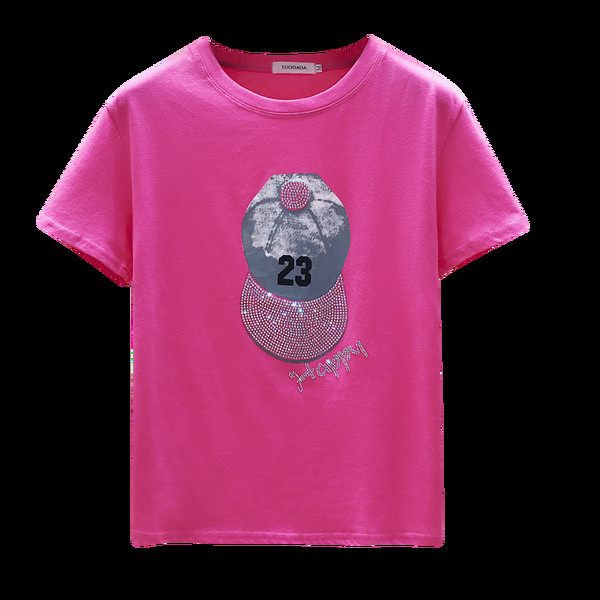 Καθημερινή γυναικεία μπλούζα με πέτρες και λαιμόκοψη σε λευκό και ροζ χρώμα