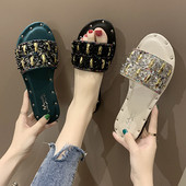 Κομψές γυναικείες παντόφλες με πέτρες σε τρία χρώματα