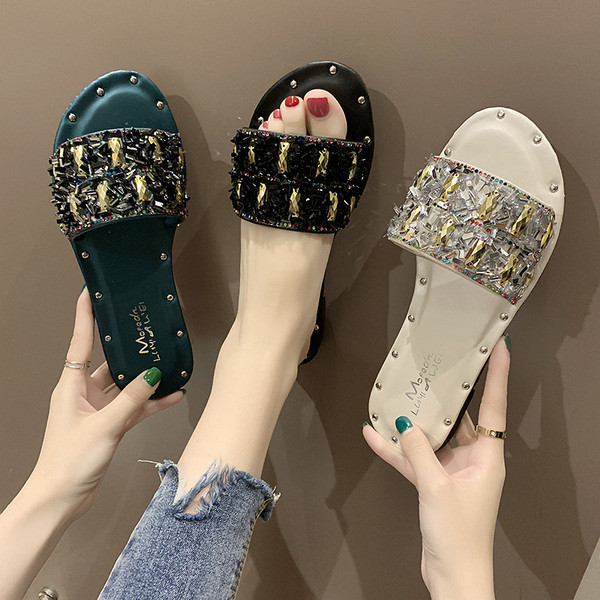 Κομψές γυναικείες παντόφλες με πέτρες σε τρία χρώματα