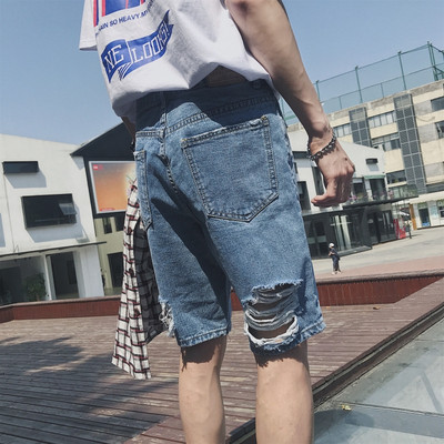 Pantaloni scurți din denim pentru bărbați la modă cu motive rupte