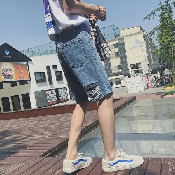 Pantaloni scurți din denim pentru bărbați la modă cu motive rupte