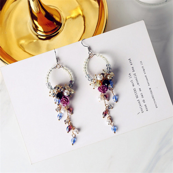 Cercei lungi de dama cu margele colorate