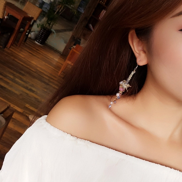 Cercei lungi de dama cu margele colorate